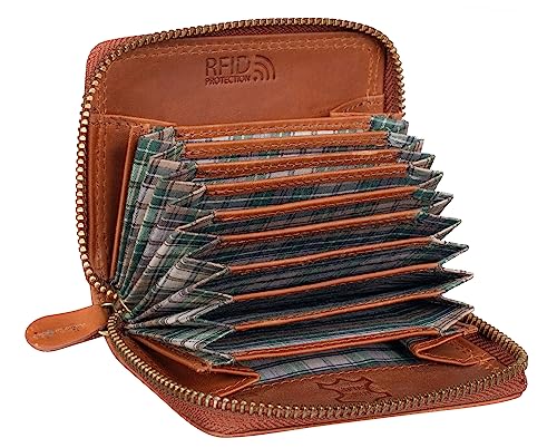 Benthill Kartenbörse aus Echt-Leder - Kartenetui für Kreditkarten - RFID Karten Geldbörse mit Reißverschluss, Farbe:Braun von Benthill
