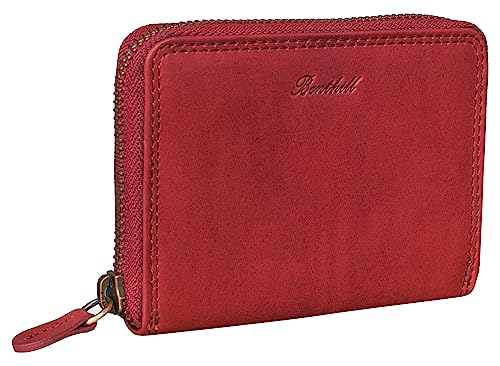 Benthill Geldbörse Damen Klein Echt Leder | Geldbeutel mit RFID Schutz | Flaches Slim Portemonnaie mit Reißverschluss & 6 Kartenfächer, Farbe:Rot von Benthill