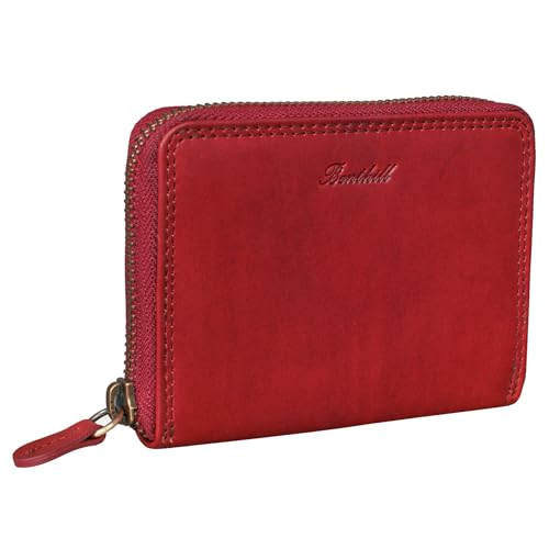 Benthill Geldbörse Damen Klein Echt Leder | Geldbeutel mit RFID Schutz | Flaches Slim Portemonnaie mit Reißverschluss & 6 Kartenfächer, Farbe:Rot von Benthill