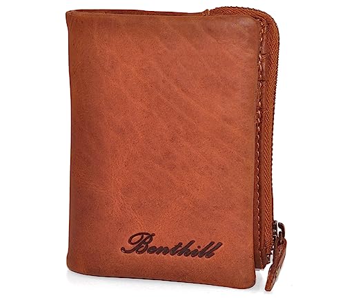 Benthill Kleine Geldbörse Echt Leder - Damen Geldbeutel mit RFID Schutz - 6 Kartenfächer - Slim-Wallet inkl. Geschenkbox, Farbe:Braun von Benthill