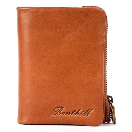 Benthill Kleine Geldbörse Echt Leder - Damen Geldbeutel mit RFID Schutz - 6 Kartenfächer - Slim-Wallet inkl. Geschenkbox, Farbe:Braun von Benthill