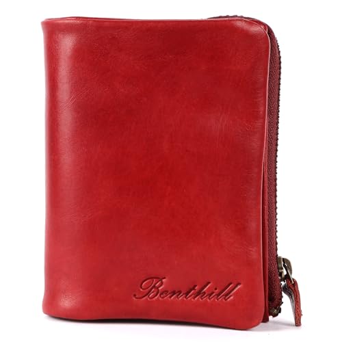 Benthill Kleine Geldbörse Echt Leder - Damen Geldbeutel mit RFID Schutz - 6 Kartenfächer - Slim-Wallet inkl. Geschenkbox, Farbe:Rot von Benthill