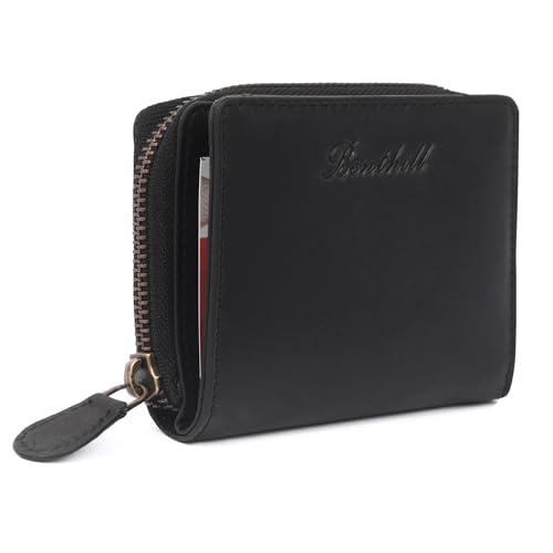 Benthill Kleine Geldbörse Echt Leder | Damen & Herren Portemonnaie mit RFID Schutz | 8 Kartenfächer | Slim-Wallet inkl. Geschenkbox, Farbe:Schwarz von Benthill