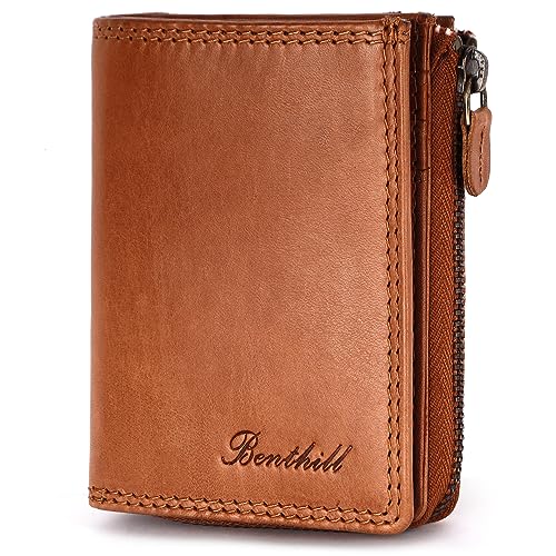 Benthill Kleine Geldbörse Echt Leder | Damen & Herrren Geldbeutel mit RFID Schutz | 7 Kartenfächer | Slim-Wallet inkl. Geschenkbox, Farbe:Braun von Benthill