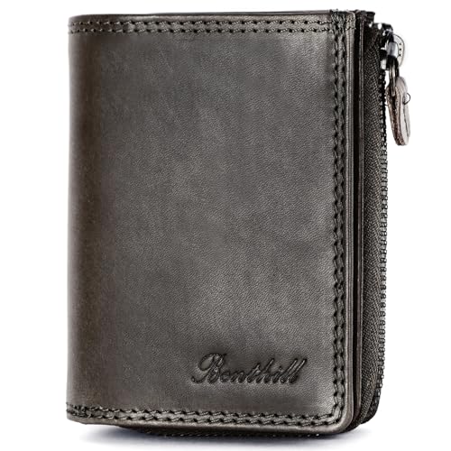 Benthill Kleine Geldbörse Echt Leder | Damen & Herren Geldbeutel mit RFID Schutz | 7 Kartenfächer | Slim-Wallet inkl. Geschenkbox, Farbe:Grau von Benthill