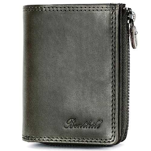 Benthill Kleine Geldbörse Echt Leder | Damen & Herren Geldbeutel mit RFID Schutz | 7 Kartenfächer | Slim-Wallet inkl. Geschenkbox, Farbe:Olive - Grau von Benthill
