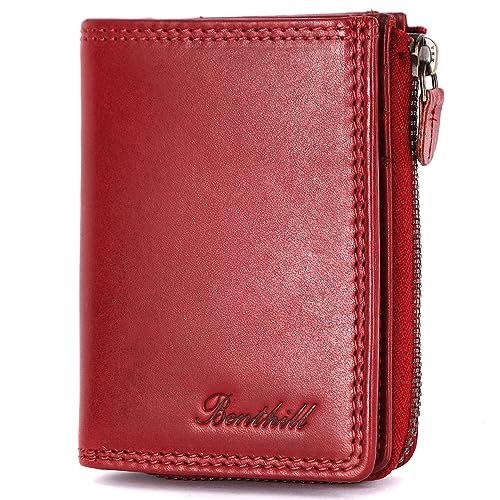 Benthill Kleine Geldbörse Echt Leder | Damen & Herren Geldbeutel mit RFID Schutz | 7 Kartenfächer | Slim-Wallet inkl. Geschenkbox, Farbe:Rot von Benthill