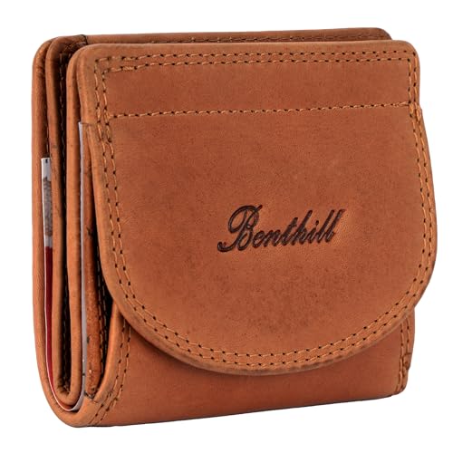Benthill Kleine Geldbörse Echt Leder RFID | Portmonee Echtleder Damen & Herren | Minibörse Mini Portemonnaie inkl. Geschenkbox, Farbe:Braun von Benthill