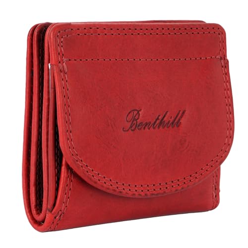 Benthill Kleine Geldbörse Echt Leder RFID | Portmonee Echtleder Damen & Herren | Minibörse Mini Portemonnaie inkl. Geschenkbox, Farbe:Rot von Benthill