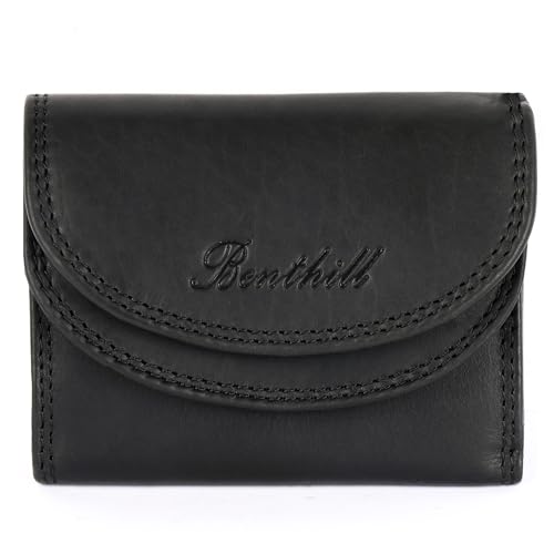 Benthill Kleine Geldbörse Leder RFID | Echtleder Damen & Herren Geldbeutel | Minibörse Mini Portmonee inkl. Geschenkbox, Farbe:Schwarz von Benthill