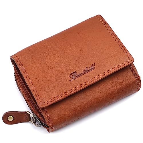 Benthill Kleine Geldbörse Leder RFID | Minibörse mit Münzfach & Scheinfach | Damen & Herren Mini Portemonnaie Echt Leder inkl. Geschenkbox, Farbe:Braun von Benthill