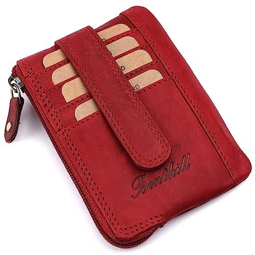 Benthill Schlüsseletui Leder Damen & Herren | Schlüsselmäpchen mit Kartenfächern | Schlüsseltasche als Mini-Börse mit Münzfach inkl. Geschenkbox, Farbe:Rot von Benthill
