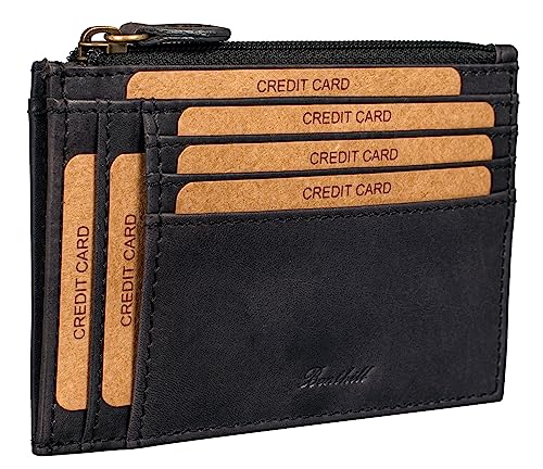 Benthill Leder Kreditkartenetui - Slim Portemonnaie aus echtem Leder - Schmale Leder-geldbörse mit Kreditkartenfächer und Münzfach - Mini Wallet, Farbe:Schwarz von Benthill