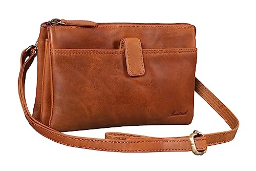Benthill Leder Umhängetasche - Reisebrieftasche aus echtem Rindsleder - Schultertasche mit Reißverschluss - Oragnizer/Ledertasche - Herren/Damen, Farbe:Braun von Benthill