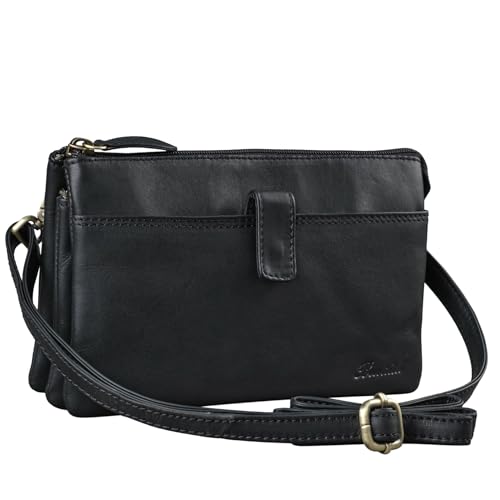 Benthill Leder Umhängetasche - Reisebrieftasche aus echtem Rindsleder - Schultertasche mit Reißverschluss - Oragnizer/Ledertasche - Herren/Damen, Farbe:Schwarz von Benthill