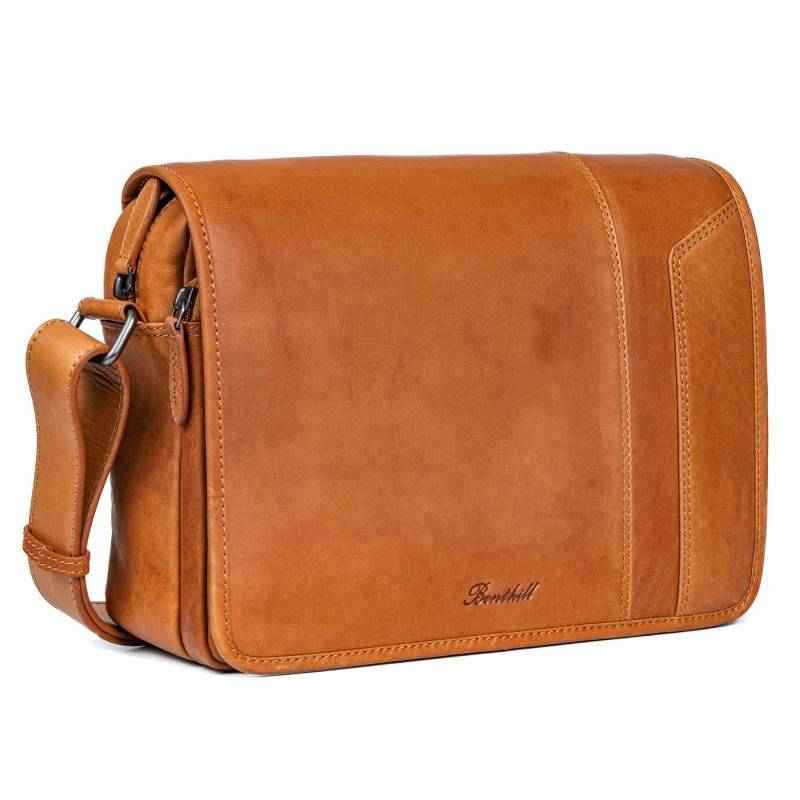 Benthill Messenger Bag Herren Umhängetasche Echt Leder Messenger Laptop Schultertasche Damen, Reißverschlussfach von Benthill