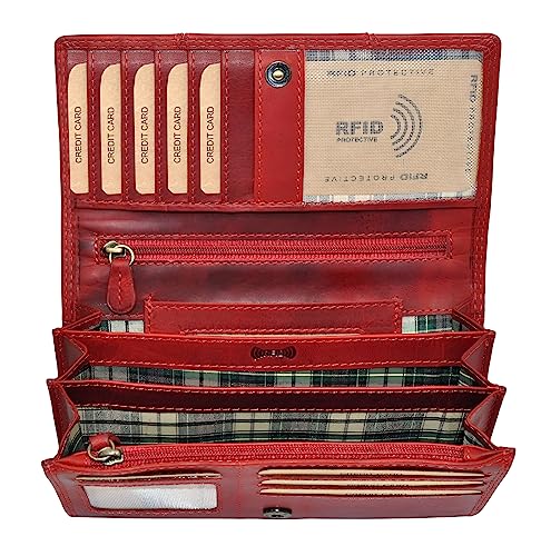 Benthill Portemonnaie Damen Leder - Hochwertige weiche Vintage Echtleder Damen Geldbörse mit RFID Schutz - Grosse Damenbörse lang - Frauen Portmonee inkl. Geschenkbox, Farbe:Rot von Benthill