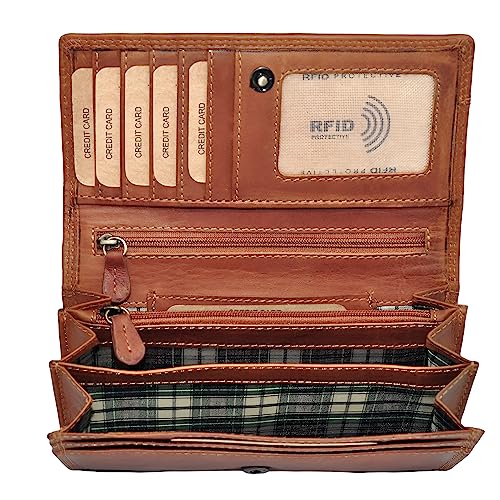 Benthill Geldbörse Damen Leder - Hochwertige Echt-Leder Damen Portemonnaie mit RFID Schutz - Lange Vintage Damenbörse - Frauen Portmonee inkl. Geschenkbox, Farbe:Braun von Benthill