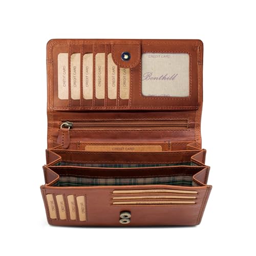Benthill Portemonnaie Leder Groß - Geldbörse mit RFID Schutz - Geldbeutel aus echtem Rindsleder mit vielen Kartenfächer - XXL Langbörse, Farbe:Braun von Benthill