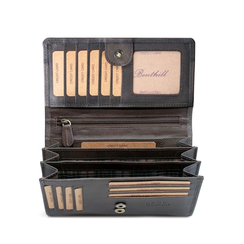 Benthill Portemonnaie Leder Groß - Geldbörse mit RFID Schutz - Geldbeutel aus echtem Rindsleder mit vielen Kartenfächer - XXL Langbörse, Farbe:Grau von Benthill