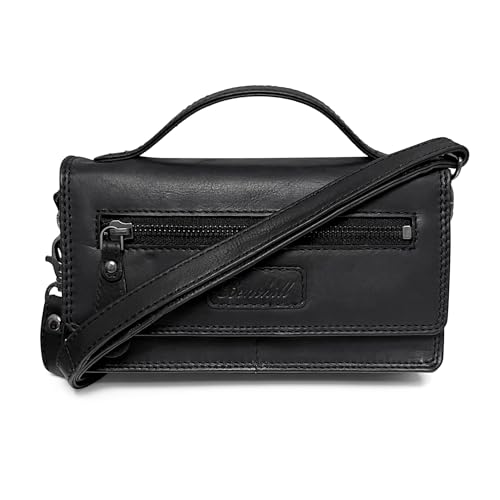 Benthill Reisebrieftasche XXL Echt-Leder - Kleine Umhängetasche aus echtem Leder - Travel Dokumententasche - Großes Portemonnaie - Handgelenktasche, Farbe:Schwarz von Benthill