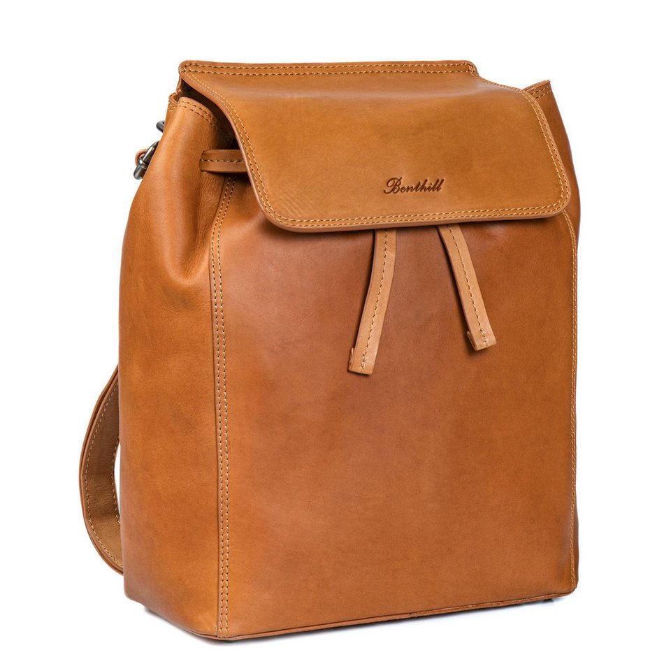 Benthill Rucksack Echt Leder Damen Herren Mittelgross Lederrucksack Backpack, Reißverschlussfach von Benthill