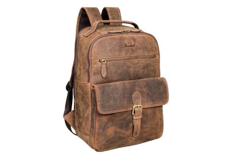 Benthill Rucksack Echt Leder Rucksack Damen Herren Backpack Lederrucksack Reise Bag, Reißverschlussfach von Benthill