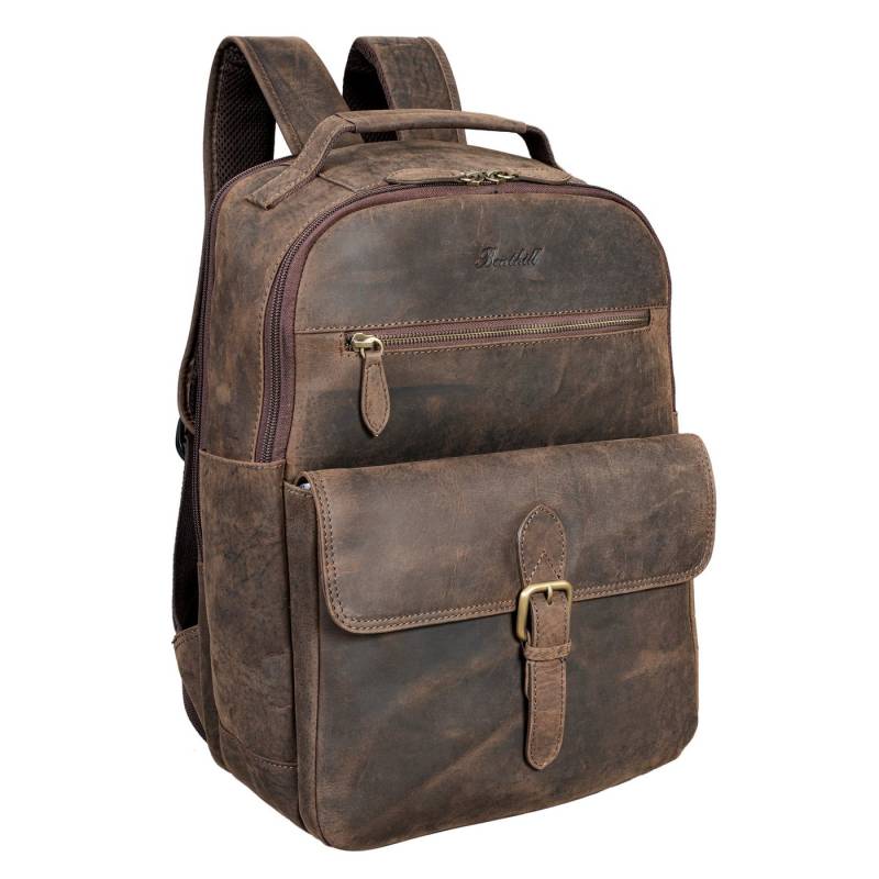 Benthill Rucksack Echt Leder Rucksack Damen Herren Backpack Lederrucksack Reise Bag, Reißverschlussfach von Benthill