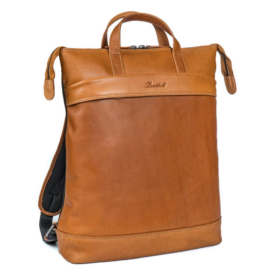 Benthill Rucksack Echt Leder Rucksack Damen Herren Backpack Schultertasche Lederrucksack, Reißverschlussfach von Benthill