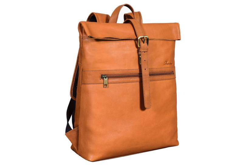 Benthill Rucksack Echt Leder Rucksack Damen Herren Rolltop Fahrradrucksack Backpack, Reißverschlussfach von Benthill