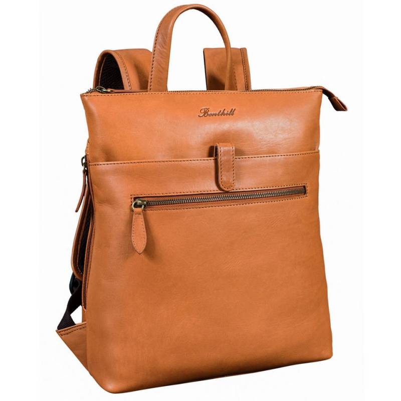 Benthill Rucksack Echt Leder Rucksack Damen Herren Trekkingrucksack Kurierrucksack, Reißverschlussfach von Benthill