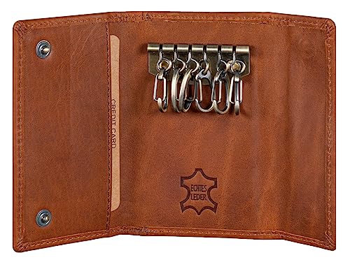 Benthill Schlüsselmappe Echt Leder | Damen & Herren Schlüsseletui mit Platz für 6 Schlüssel | Schlüsseltasche mit 2 Kreditkartenfächer, Farbe:Braun von Benthill