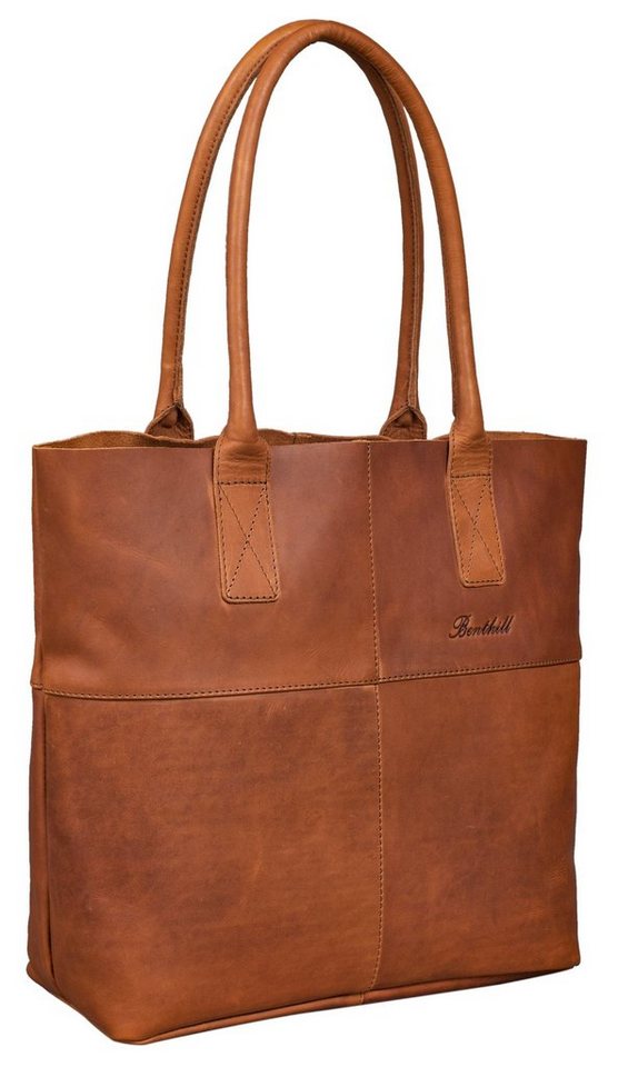 Benthill Shopper Damen Echt Leder Schultertasche Vintage Handtasche Hochwertiger Beutel, Reißverschlussfach von Benthill