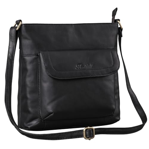 Benthill Shopper Damen Leder - Ledertasche mit Reißverschluss - Umhängetasche aus Echtleder - Handtasche Vintage - Bag Beutel - Schulterbeutel, Farbe:Schwarz von Benthill