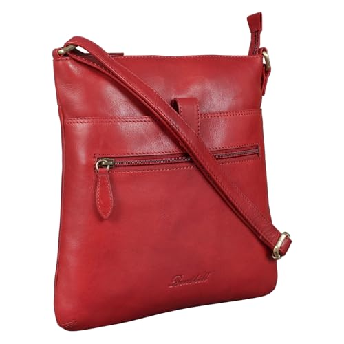 Benthill Umhängetasche Damen Leder - Shopper aus Rindsleder - Handtasche mit Reißverschluss - Schultertasche/Bag Beutel - Ledertasche, Farbe:Rot von Benthill