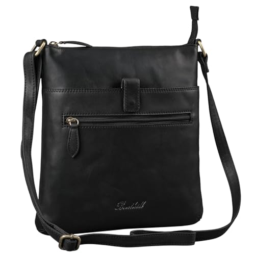 Benthill Umhängetasche Damen Leder - Shopper aus Rindsleder - Handtasche mit Reißverschluss - Schultertasche/Bag Beutel - Ledertasche, Farbe:Schwarz von Benthill