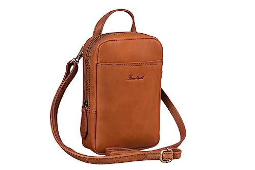 Benthill Wandertasche Echt-Leder - Tasche aus Rindsleder - Umhängetasche mit Reißverschluss - Kleine Schultertasche/Bag Beutel, Farbe:Braun von Benthill