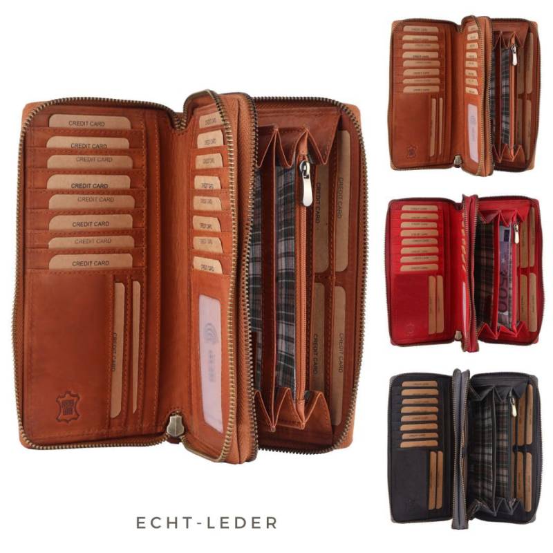 Damen Geldbörse Echt Leder Xxl - Portemonnaie Groß Rfid Schutz Echtleder Vintage Damenbörse Mit Vielen Kartenfächer Inkl. Geschenkbox von BenthillLederShop