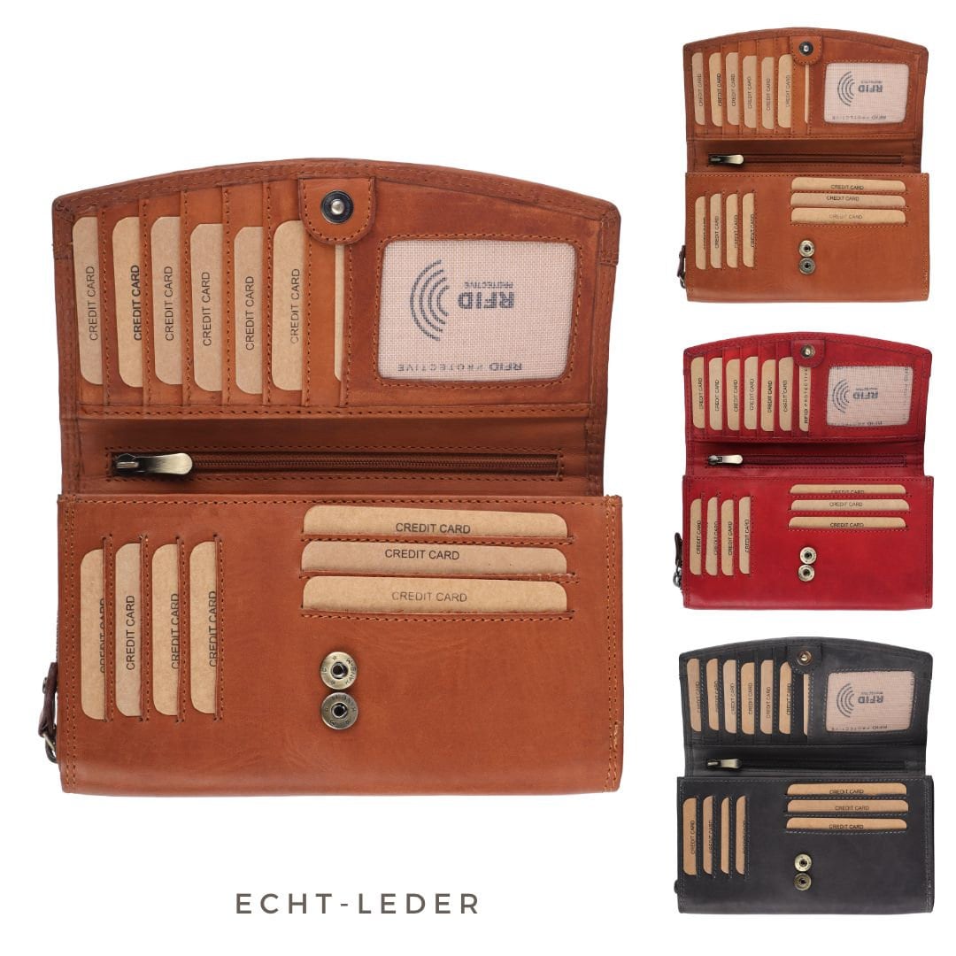 Damen Geldbörse Leder Xxl - Großes Portemonnaie Mit Rfid Schutz Echtleder Vintage Damenbörse Inkl. Geschenkbox von BenthillLederShop