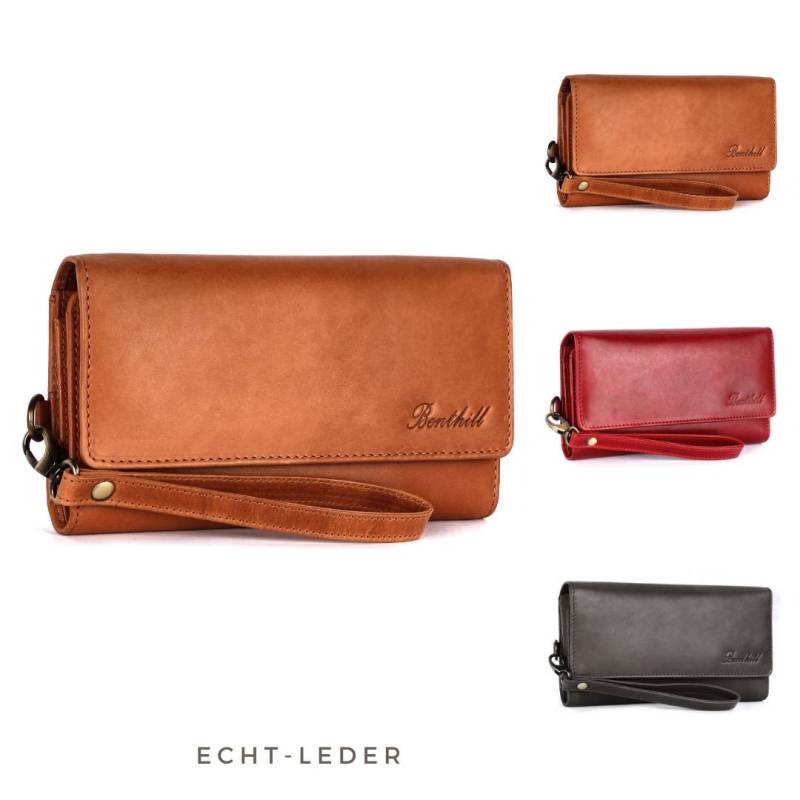 Geldbörse Damen Groß Echt Leder - Portemonnaie Mit Rfid Schutz Vielen Kartenfächer Vintage Lange Damenbörse Inkl. Geschenkbox von BenthillLederShop