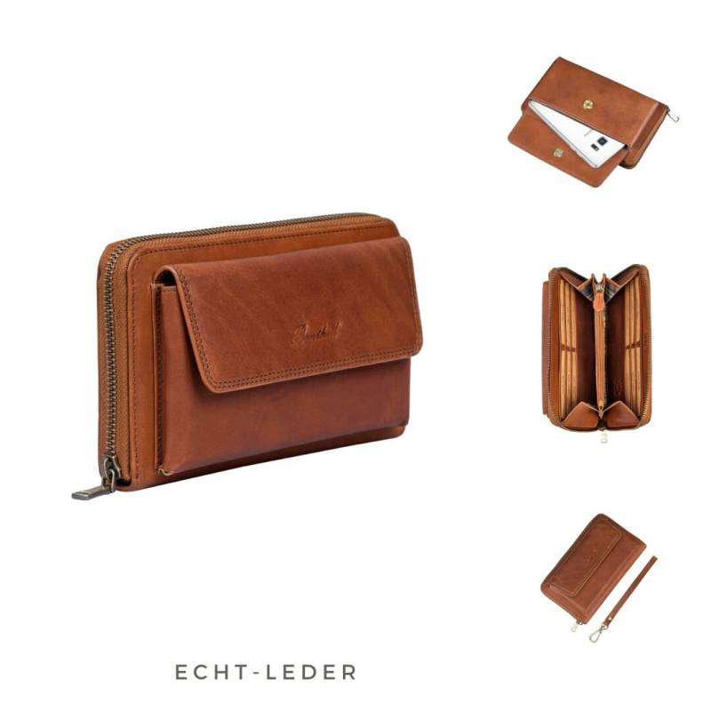 Geldbörse Damen Leder Handyfach Rfid - Handgelenktasche Aus Echtem Rindsleder Portemonnaie Mit Vielen Kartenfächern von BenthillLederShop