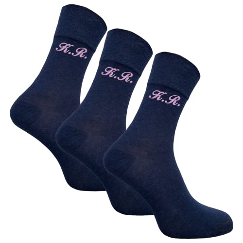 Bentini Herren Socken | Gr. 39-46 | Bestickt mit Initialen | Personalisiert | Weicher Bund | Geschenkidee | 3 Paar (43-46, jeans) von Bentini