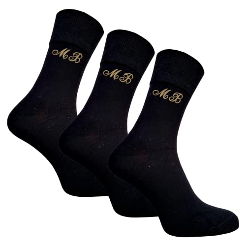 Bentini Herren Socken | Gr. 39-46 | Bestickt mit Initialen | Personalisiert | Weicher Bund | Geschenkidee | 3 Paar (43-46, schwarz) von Bentini