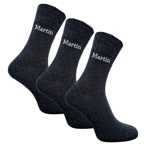 Bentini Herren Socken | Gr. 39-46 | Personalisiert bestickt mit Namen | Schrift & Farbauswahl | Geschenkidee | 3 Paar (39-42, anthrazit) von Bentini