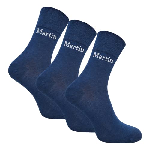 Bentini Herren Socken | Gr. 39-46 | Personalisiert bestickt mit Namen | Schrift & Farbauswahl | Geschenkidee | 3 Paar (43-46, helljeans) von Bentini