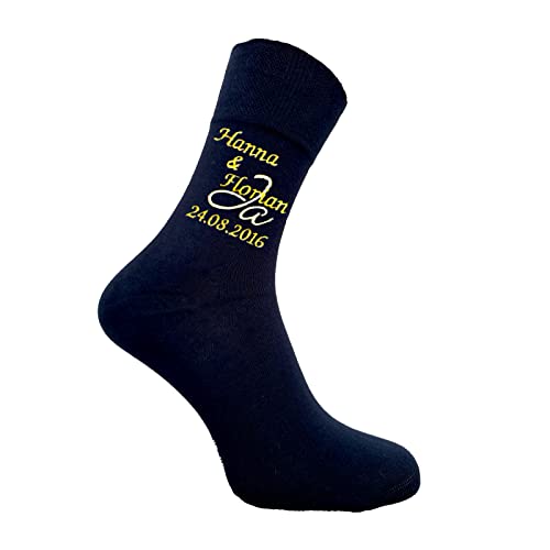 Bentini Herrensocken | Gr. 39-54 | Ja Motiv | Bestickt | Namen & Hochzeitsdatum des Paares | Pärchen Socken | Geschenkidee (as3, numeric, numeric_39, numeric_42, regular, regular, marine) von Bentini