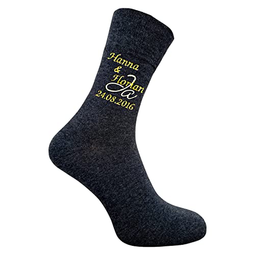 Bentini Herrensocken | Gr. 39-54 | Ja Motiv | Bestickt | Namen & Hochzeitsdatum des Paares | Pärchen Socken | Geschenkidee (as3, numeric, numeric_43, numeric_46, regular, regular, anthrazit) von Bentini