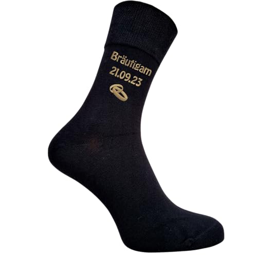 Bentini Hochzeitsocken | Gr. 39-54 | Personalisiert bestickt mit Namen, Datum & Trauringen | Bräutigam | Trauzeuge (39-42, schwarz) von Bentini