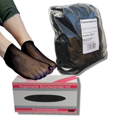 Bentini Probiersocken | Probierstrümpfe | 500 Stück mit Spenderbox | schwarz | 20 den/ 22 dtex | unisex von Bentini