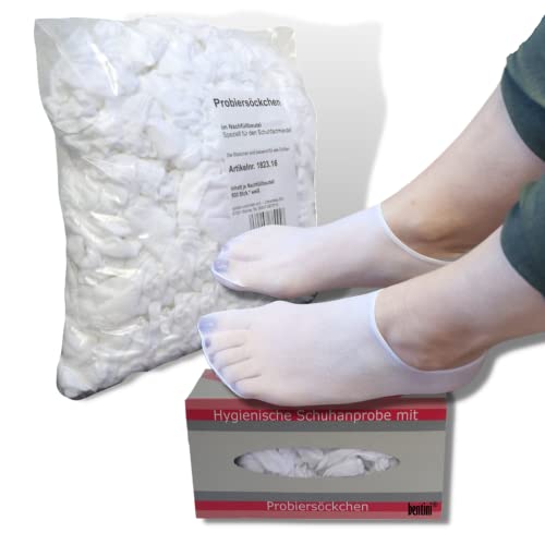Bentini Probiersocken | Probierstrümpfe | 500 Stück mit Spenderbox | weiß | unisex | 20 den/ 22 dtex von Bentini